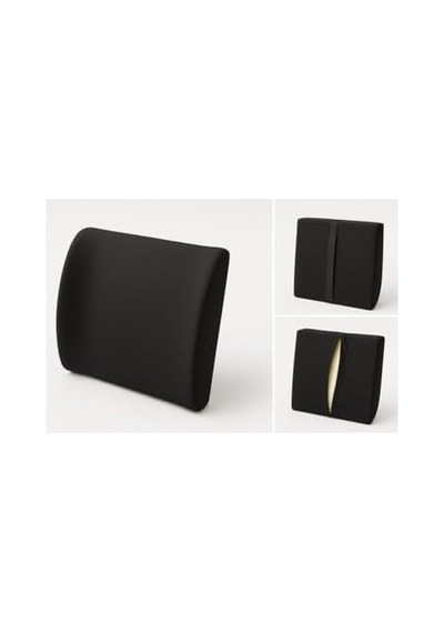 Ergonomik Bel Destek Yastığı, Siyah, 35x34x12 Cm, Yıkanabilir Kılıf, Ayarlanabilir Kemer, Ofis Ve Araba İçin Ahşap