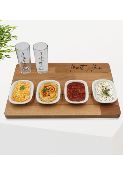 Kişiye Özel Şerefine Sağlığına Tasarımlı 2’li Rakı Bardağı Ve Meze