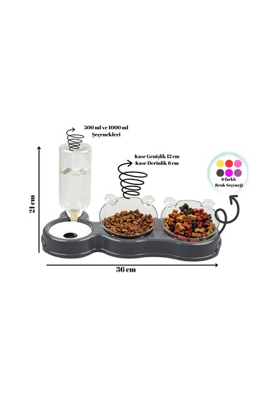 Çift Hazneli- 3' Lü Beslenme Mama Ve Su Kabı Turuncu 500 Ml 36 21 16 Cm Çok Renkli