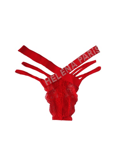 Hepsine Rakip Kadın Kırmızı Önü Dantel Çapraz İpli Taşlı String Tanga 001