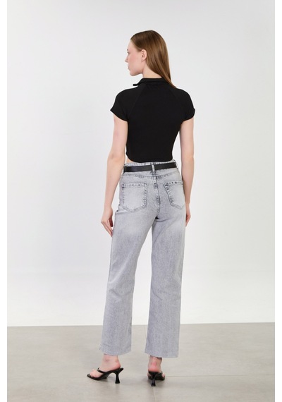 Barrels And Oıl Kadın Kemerli Kesik Paça Straight Jean Pantolon - Açık Gri Açık Gri