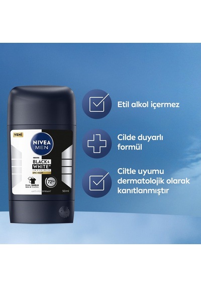 Men Erkek Stick Deodorant Black&white Invisible Epic Night 50 Ml,72 Saat Terleme Karşıtı,kumaş Koruması,alkolsüz