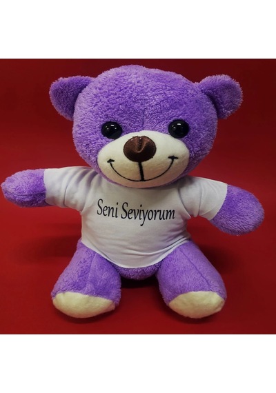 Buğz Seni Seviyorum Tişörtlü Mor Peluş Ayıcık