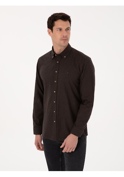 Cacharel Koyu Kahverengi Slim Fit %100 Pamuk Yakası Düğmeli Flanel Gömlek Cacharel Koyu Kahverengi Slim Fit %100 Pamuk Yakası Düğmeli Flanel Gömlek
