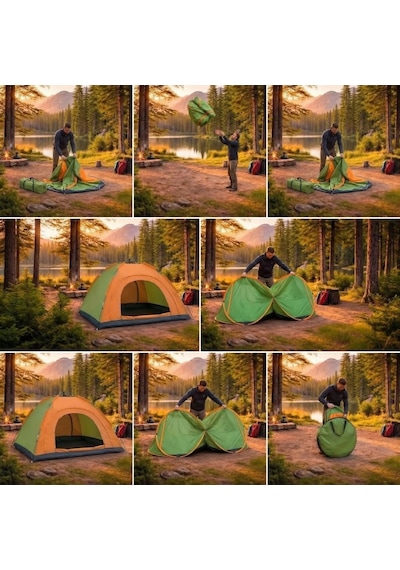 4 Kişilik Yarı Otomatik Kamp Çadırı Suya Dayanıklı, Hızlı Kurulumlu Outdoor Aile Çadırı, Doğa, Kam Çok Renkli