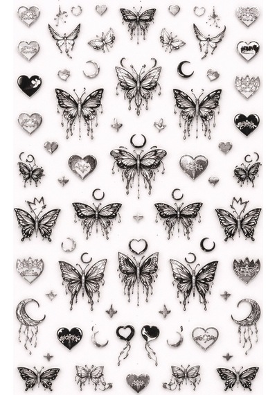 Silver Gothic Butterfly Nail Art Sticker Sw-cs064