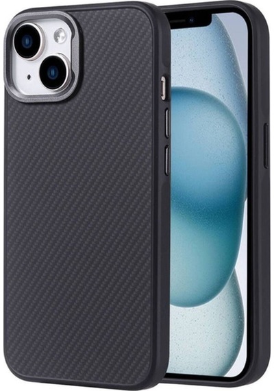 Apple Uyumlu iPhone 14 Kılıf M-safe Şarj Özellikli Karbon Fiber Görünümlü Zore Troy Kapak Siyah