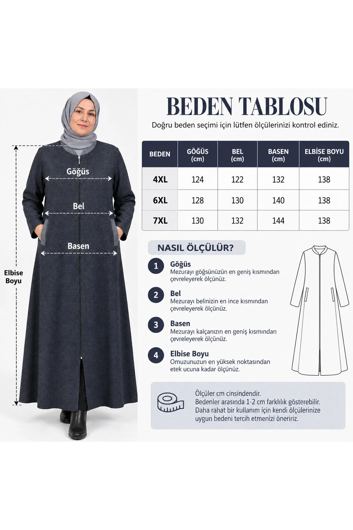 Neco Giyim Kadın Fermuarlı Gri Uzun Boy Büyük Beden Kapüşonsuz Tesettür Kap Ferace