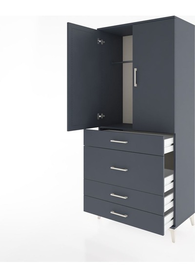 Hyperion Dolap Tek Raflı 4 Çekmeceli Tek Askılı 88x44x195 Ant... Antrasit