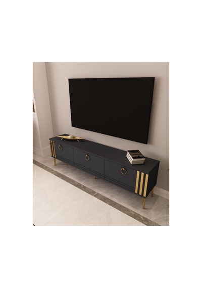 Altın 150 Cm Tv Ünitesi, Tv Sehpası Antrasit - Altın Çok Renkli