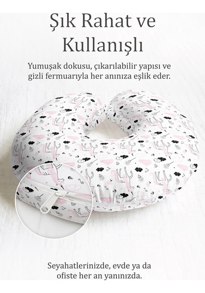 Unicorn Desenli Pamuklu Boyun Yastığı - Sevimli Pastel Pembe Siyah Çocuk & Yetişkin Seyahat Yastığı Tozlu Taş Tarçın