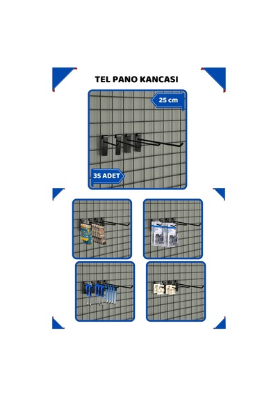 Tel Pano Kancası 25 Cm Siyah Raf Askısı Raf Kancası Mağaza Düzenleme 35 Adet
