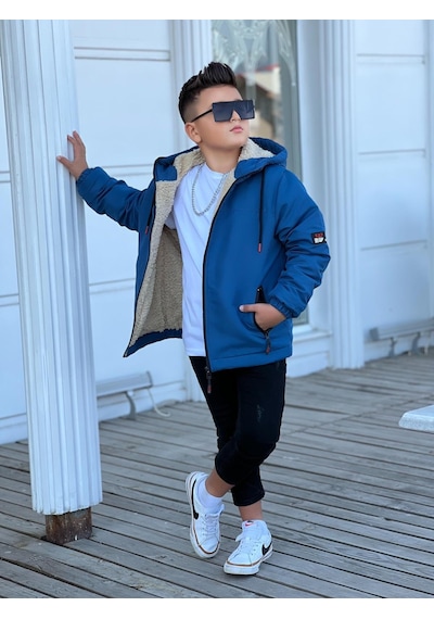Pina Kids Erkek Çocuk Kapüşonlu İçi Kürklü Mont Km3050 Saks