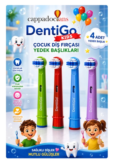 Cappadocians Kids Elektrikli Diş Fırçası Yedek Başlığı Çocuklar İçin Renkli 4'lü
