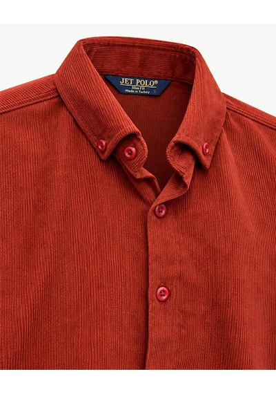 Classics Men Jet Polo Uzun Kol Slim Fit Erkek Kadife Gömlek - 7779 Kiremit