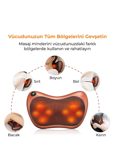 Shiatsu Boyun Ve Sırt Masaj Yastığı Isıtmalı 8 Döner Masaj Başlığı Ev, Ofis Ve Araç Kullanımı Araç Çakmak Girişli
