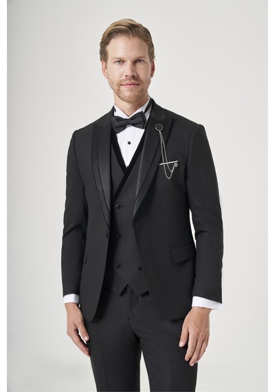 İmza Siyah 6 Drop Slim Fit Esnek Yelekli Damatlık 1001260388