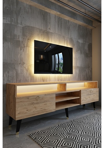 Resital Ledli Tv Sehpası - Led Işıklı - Gold Çam - Gl9030-6 Atlantikçam