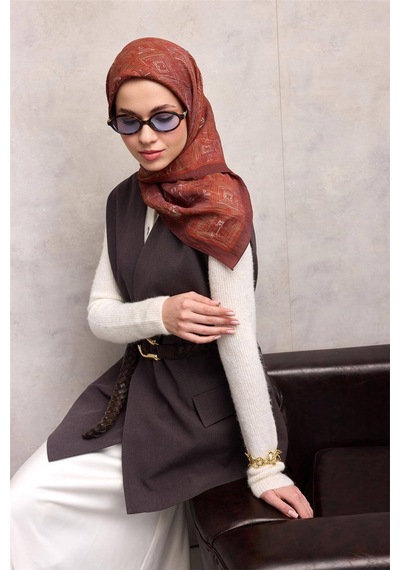 Silk Home Viskon Velora Eşarp Dört Mevsim Labirent Desen Mürdüm 90x90 Çok Renkli