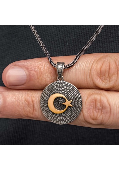 Gümüş Ay Yıldızlı Erkek Kolye 01 - Gold 83452359