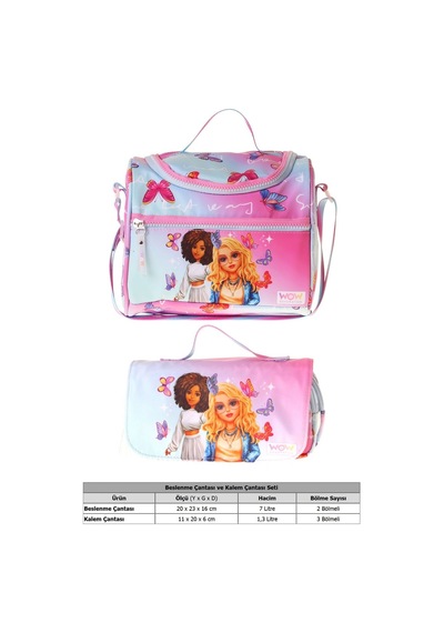 Wow Generation Kız Çocuk Butterfly Turkuaz - Pembe Thermo Beslenme Çantası Ve Kalemlik Seti - Setwg-w6076