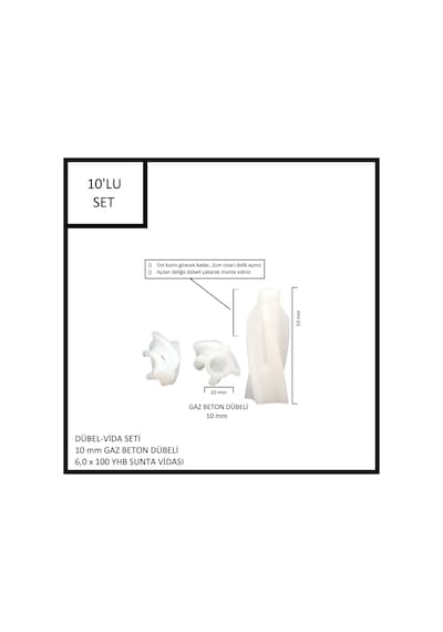 Dübel-vida Seti, Gaz Beton Ytong Dübeli 10 Mm, 6,0x100 Yhb Sunta Vidası, 10 Adet