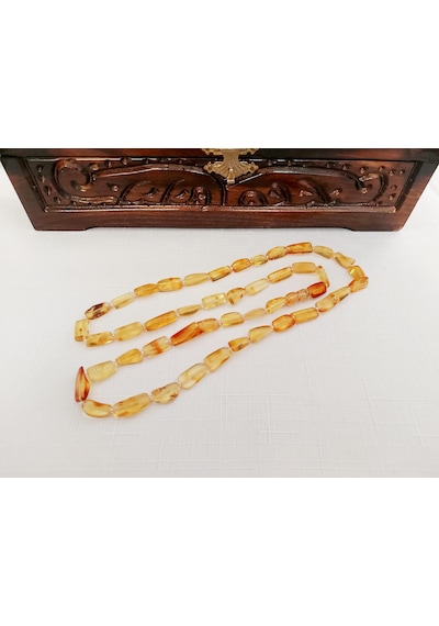Kehribar Yetişkin Kolye 70 Cm Uzunluğunda-15.8 Gr Sarı - Turuncu