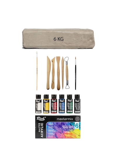 Beyaz Seramik Hamuru 6 Kg Rich Master Mix Akrilik Set Ana Renkler 6lı 60cc Ebeşuar Seti Seramik Seti Çok Renkli