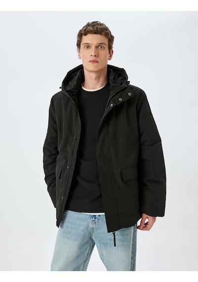 Koton Fermuarlı Slim Fit Kapşonlu Mont Siyah 5wam20091hw Siyah