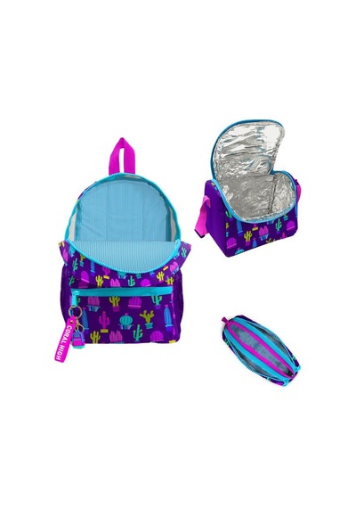 Coral High Kids Mor Pembe Kaktüs Desenli Desenli 3lü Okul Çanta Seti Çok renkli