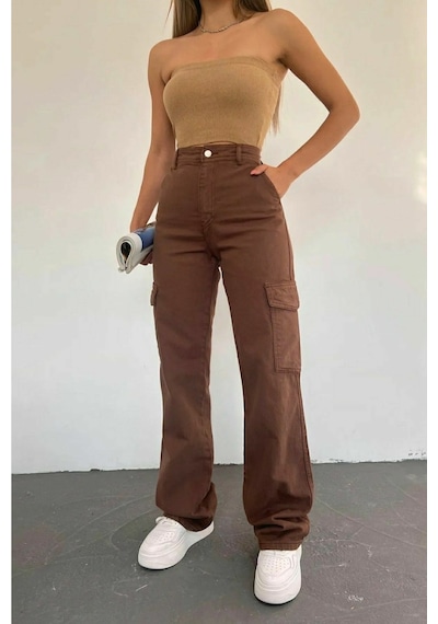 Lavajeans Ramsey Kadın Kahverengi Solmaz Likralı Arka Cepsiz Model Kargo Lavajeans Pantolon Kahverengi1 Kahverengi