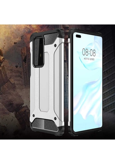 Ekılıf - Huawei P40 Pro Uyumlu - Kılıf Çift Katman Zırh Tank Crash Military Kapak - Kırmızı