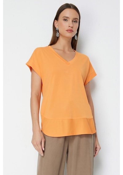 On Kadın V Yaka Parçalı T-shirt 71475 Oranj Turuncu On Kadın V Yaka Parçalı T-shirt 71475 Oranj Turuncu