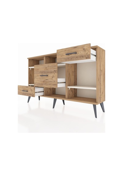 Arges Konsol 4 Raflı 3 Çekmeceli 132x30x83 Çam-aytaşı/çam Aytaşı/çam