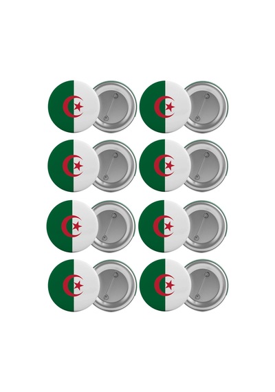 Cezayir Bayrağı Çanta Rozeti Seti 8 Adet En Büyük Boy 5.8Cm Iğnel