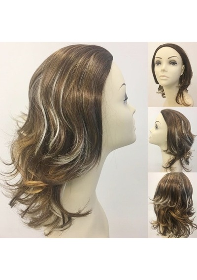 Katlı Kesim Orta Boy Sentetik Saç Yarım Peruk Balyajlı