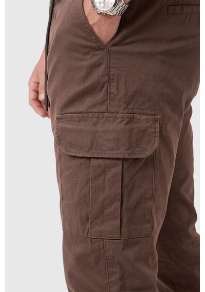 Rizzup Erkek Slim Fit Likralı Kahve Kargo Jogger Pantolon İpli Bel Lastikli Paça 1601569