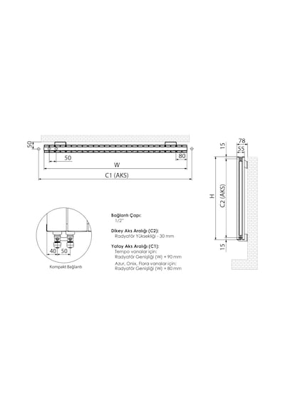 300mm x 1195mm Amber Yüksek Isı Kapasiteli Dekoratif Yatay Beyaz Alüminyum Radyatör