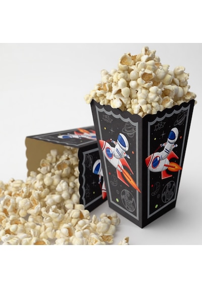 Uzay Temalı Pop Corn Mısır Kutusu 8li Çocuk Doğum Günü Parti Süsü Dekoru