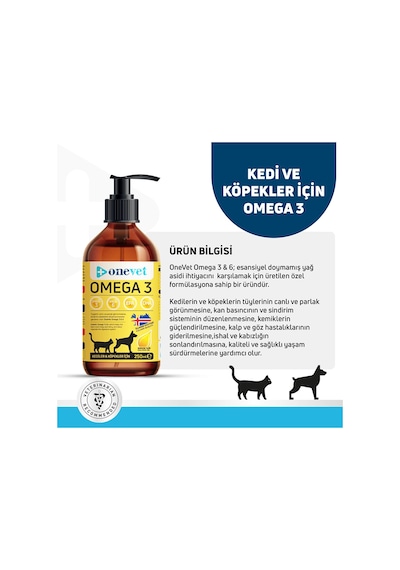 Onevet Omega 3 Kedi ve Köpekler İçin Deri ve Tüy Sağlığı Destekleyici Balık Yağı 250 Ml