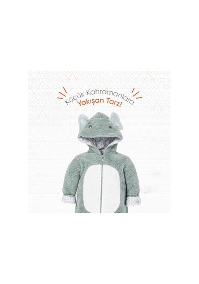 Gezenbebe Hero Kahraman Kapüşonlu Welsoft Bebek Tulum Gri