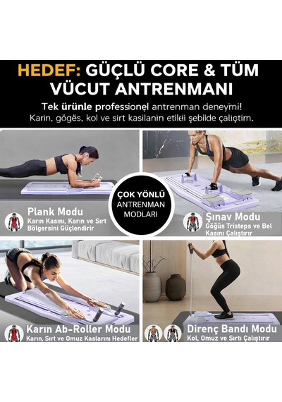 Profesyonel Çok Fonksiyonlu Katlanır Plank Ve Şınav Tahtası - Tüm Vücut Antrenman Seti Mor