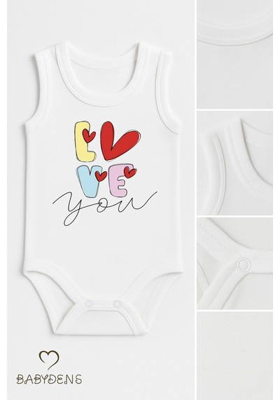 Babyden's 3 Lü Bebek Body Seti %100 Pamuk Love Baskılı Atlet Body Unisex Beyaz