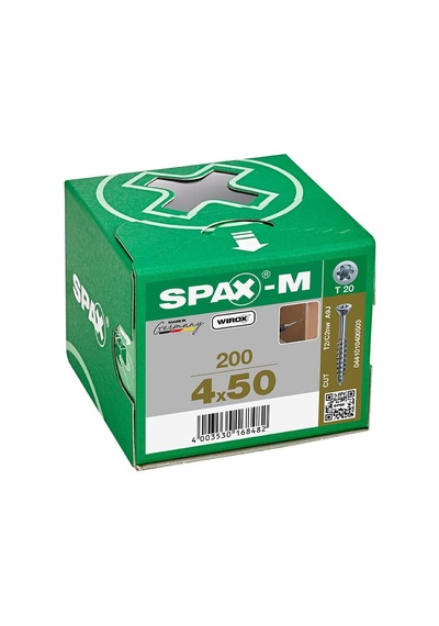 SPAX-M, 4 x 50 mm, 200 Adet, Yarım Dişli, Havşa Başlı,
