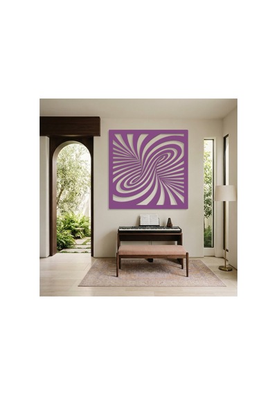 Optik İllüzyon Metal Duvar Tablosu - Metal Duvar Sanatı - Duvar Dekoru - 50 X 50 Cm Mor