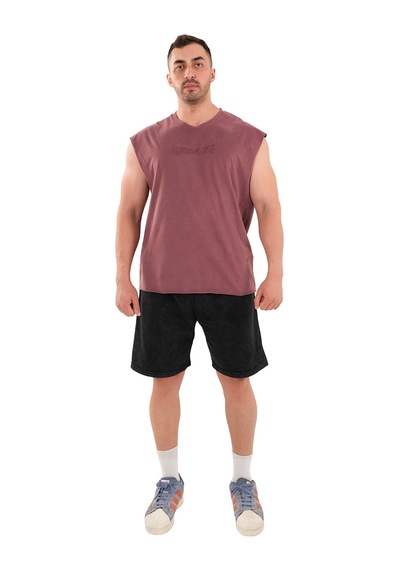 Kingsize Nutrition Kingsize Darksteel Antik Yıkamalı Kolsuz T-shirt Bordo Bordo