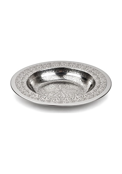 Binbir Trend 15 Cm Otantik Desenli Krom Çelik Yanaklı Derin Meze Ve Sunum Tabağı 10 Adet Gümüş