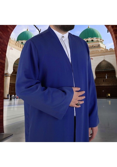Buhara Yaka Lacivert Namaz Cübbesi - Sarık Kumaşı Hediyeli Çok Renkli