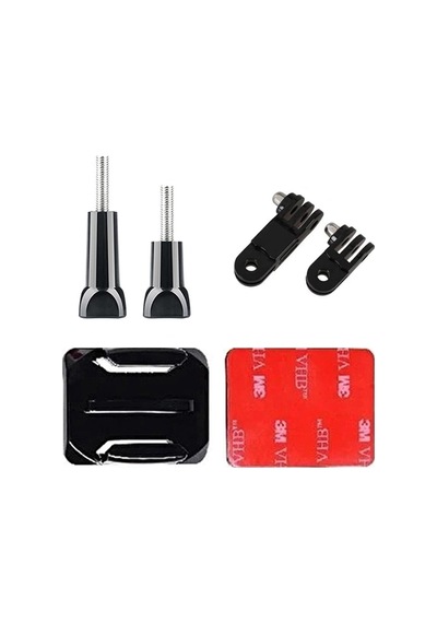 Gplus Bs06k 6 Parça Oval Zemin Kavisli Yüzey 3 Yollu Aksiyon Kamera Uyumlu 3m Yapışkanlı Motor Kask Bağlantı Seti Siyah