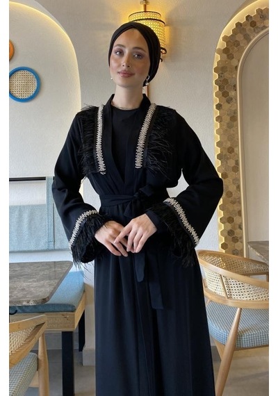 Nazzain Tüylü Abaya Takım Çok Renkli